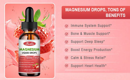 2 Packs Magnesium Glycinate Liquid Drops-Strawberry Flavor