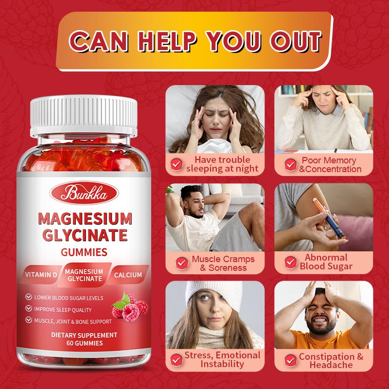 Bunkka Magnesium Glycinate Gummies Magnesium Nutrition Diet Supplement Memory Weak Bone Joint Health Sleep Quality Muscle Cramps