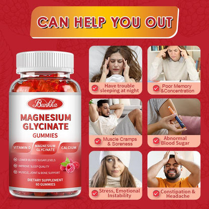 Bunkka Magnesium Glycinate Gummies Magnesium Nutrition Diet Supplement Memory Weak Bone Joint Health Sleep Quality Muscle Cramps
