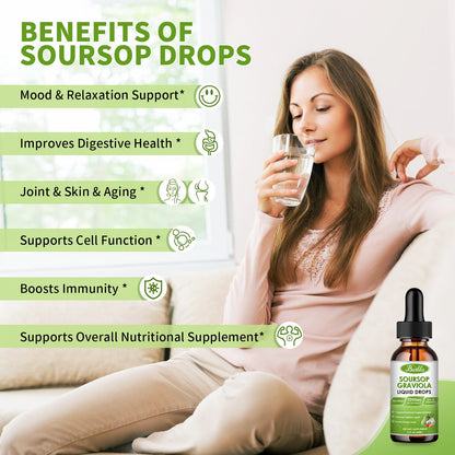 2 Packs Soursop Graviola Leaf Extract Liquid Drops with Sea Moss-Strawberry Flavor