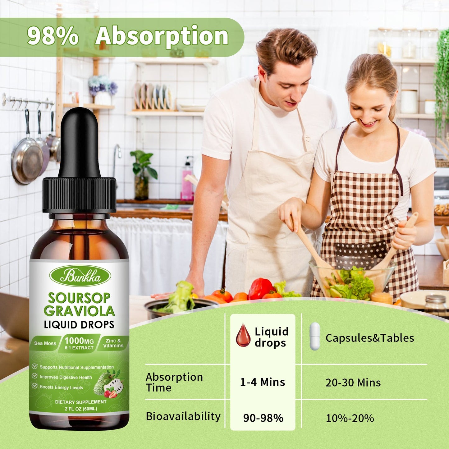 2 Packs Soursop Graviola Leaf Extract Liquid Drops with Sea Moss-Strawberry Flavor