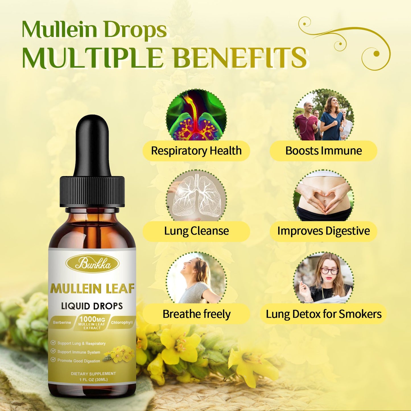 Bunkka 2 Pack Mullein  Liquid Drops Supplement for Lungs