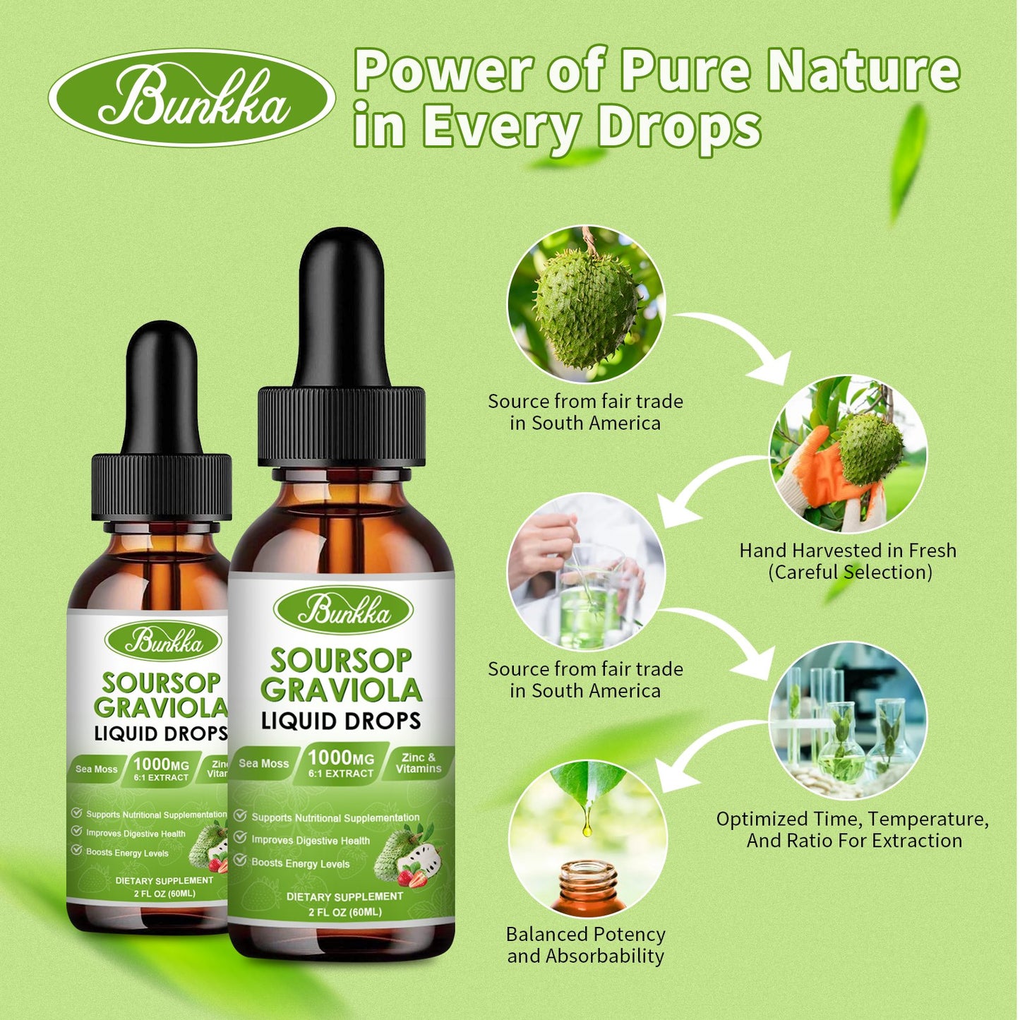 2 Packs Soursop Graviola Leaf Extract Liquid Drops with Sea Moss-Strawberry Flavor