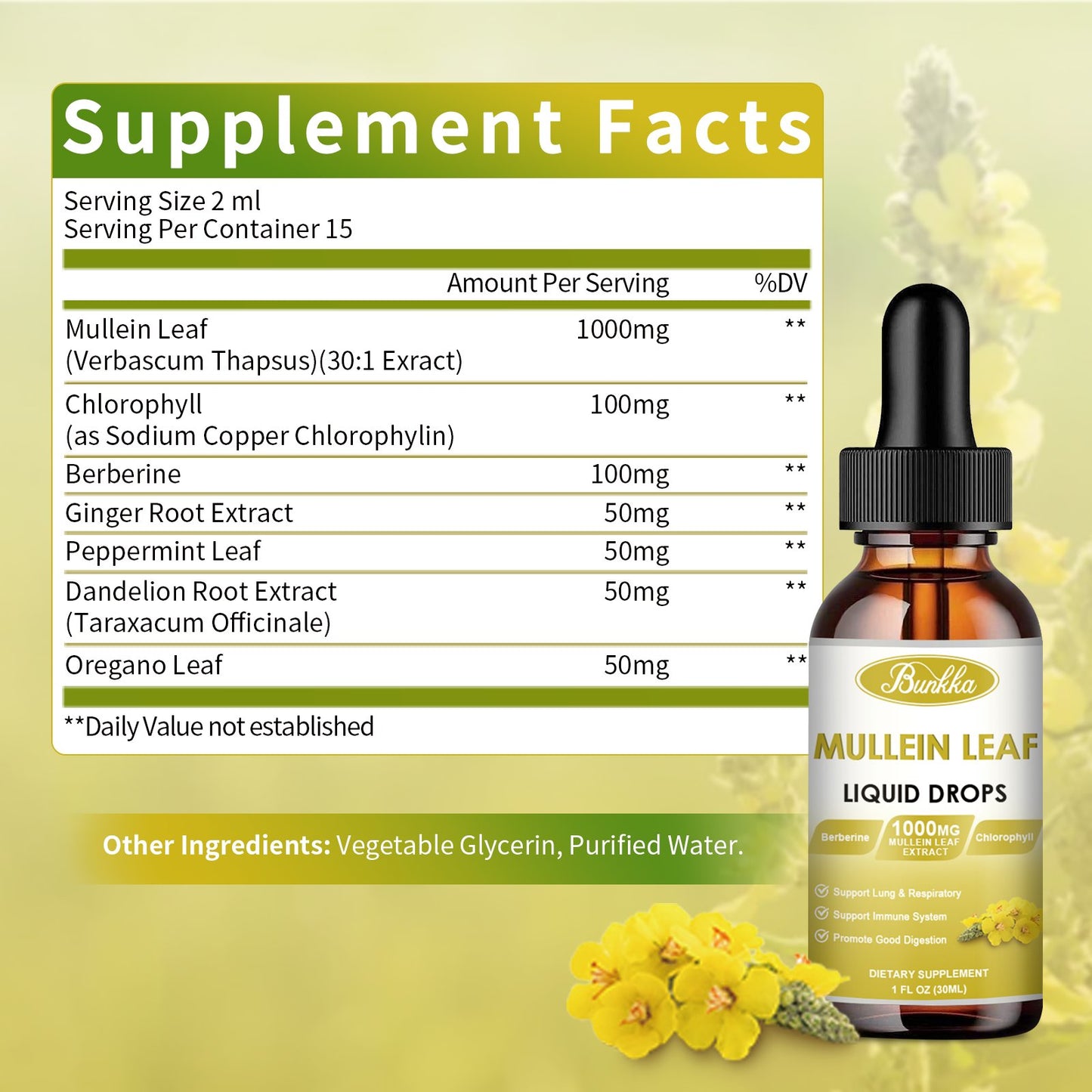 Bunkka 2 Pack Mullein  Liquid Drops Supplement for Lungs