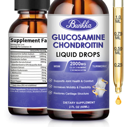 Bunkka Glucosamine Chondroitin MSM Liquid Drops Support Supplement Supports Healthy Joints