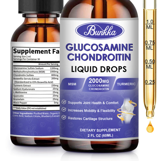 Bunkka Glucosamine Chondroitin MSM Liquid Drops Support Supplement Supports Healthy Joints