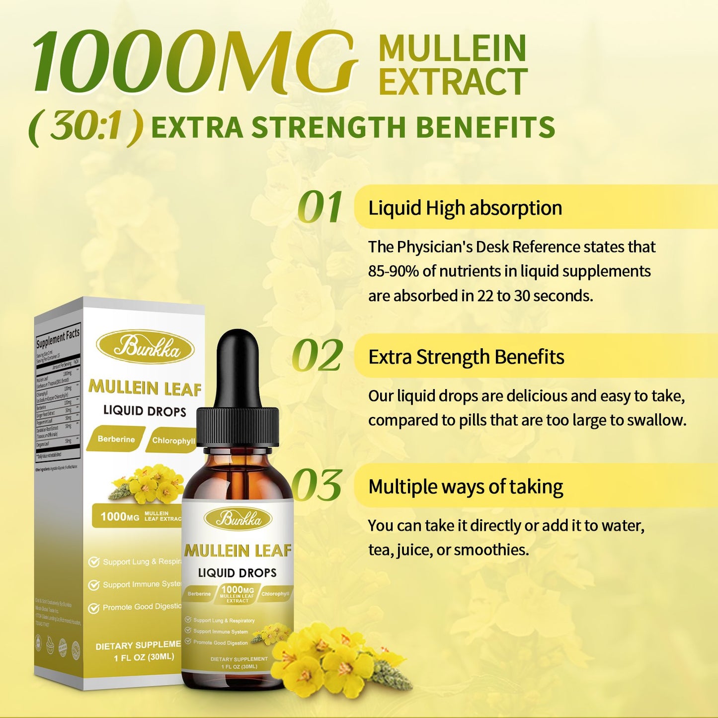 Bunkka 2 Pack Mullein  Liquid Drops Supplement for Lungs